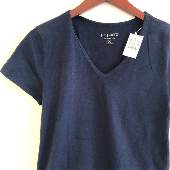 J. CREW NWT Studio V Neck Cotton T Shirt Top in Navy Size Medium - Picture 7 of 11